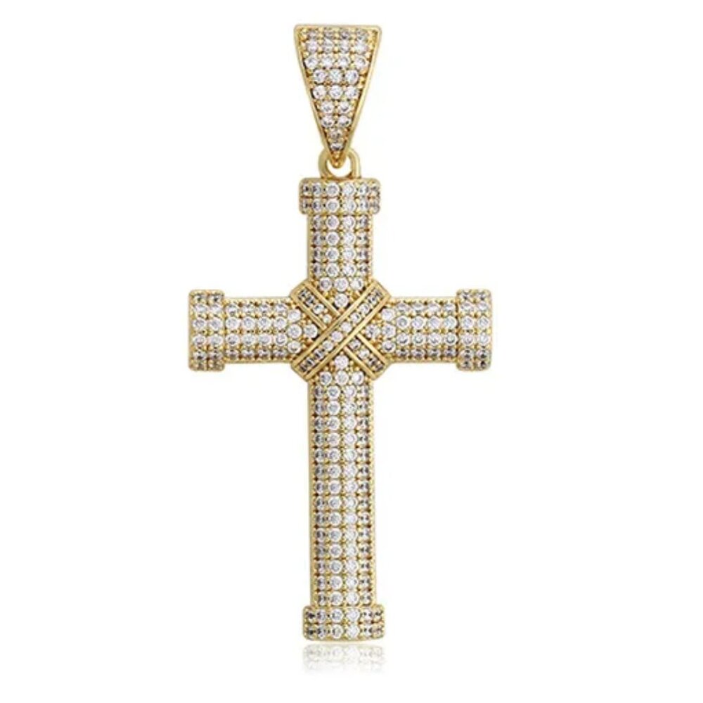 Copper Artificial Gemstones 18K Gold Plated Cross Pendant